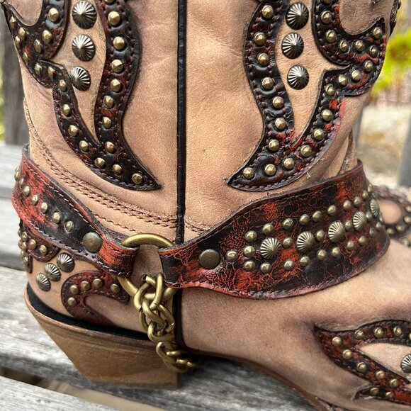 Corral Women's Sand/Overlay w/ Studs Brown Leather Boots!  Gorgeous! Size 7 1/2 - Picture 7 of 16